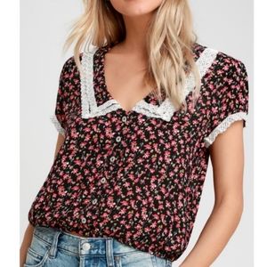 Free People floral lace colored top
